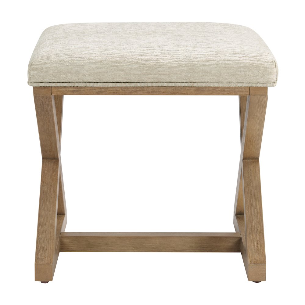 Carson X-Frame Stool in Linen Fabric and Medium Oak Finish Wood. Picture 6