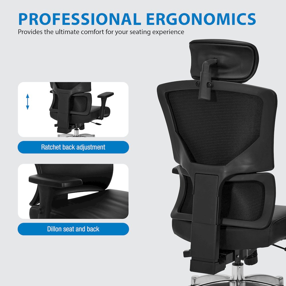 Manager’s Chair with Dillon Black Fabric Seat and Back and adjustable Headrest. Picture 8