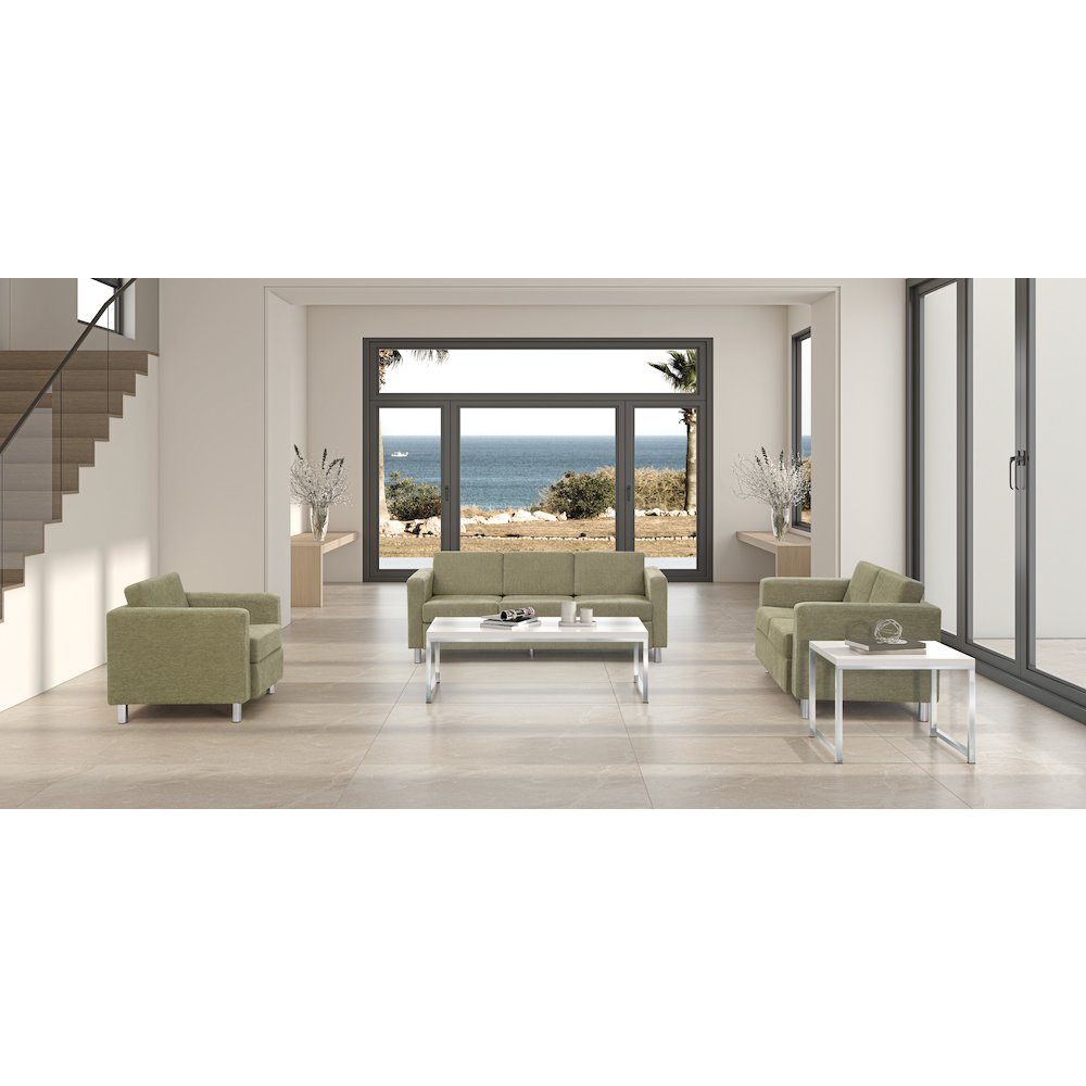Pacific Sofa in Sea Green Fabric with Chrome Legs. Picture 3