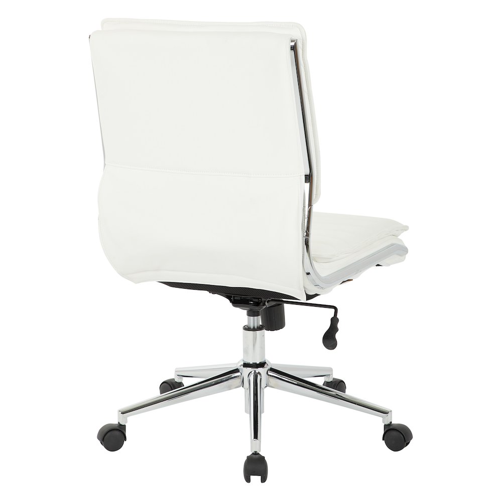 Armless Mid Back Manager's Faux Leather Chair in White with Chrome Base.. Picture 5