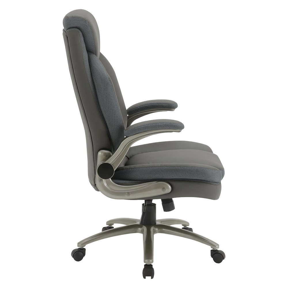 Grey Leather Big & Tall Chair with Padded Flip Arms and Titanium Base. Picture 4