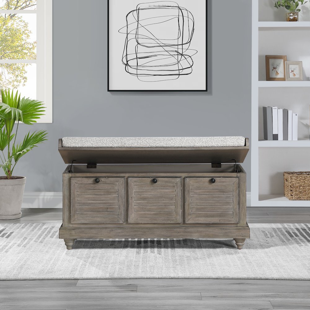 Dover Storage Bench In Goldstone Finish With Salt And Pepper Cushion Asm. Picture 8