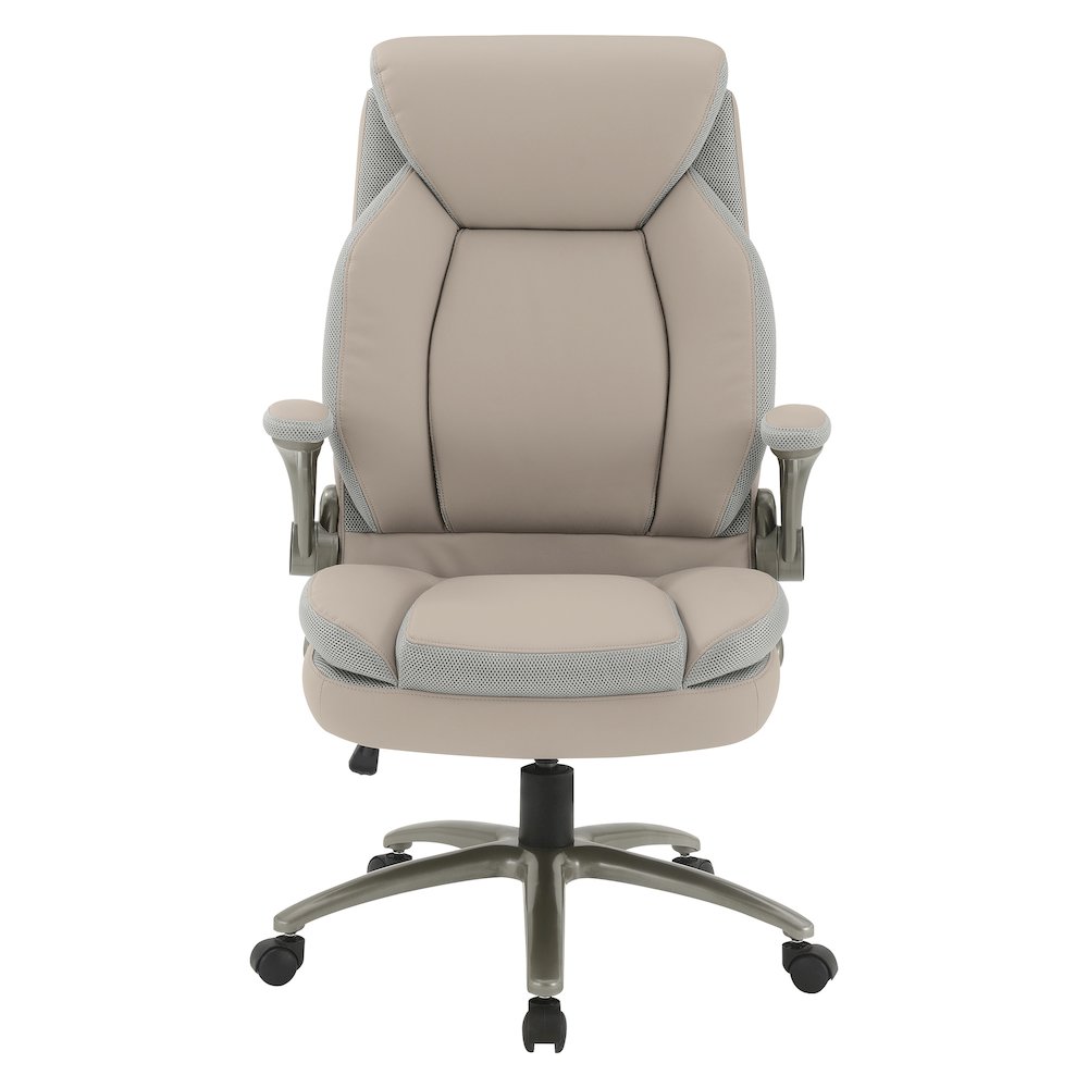 Taupe Leather Big & Tall Chair with Padded Flip Arms and Titanium Base. Picture 3