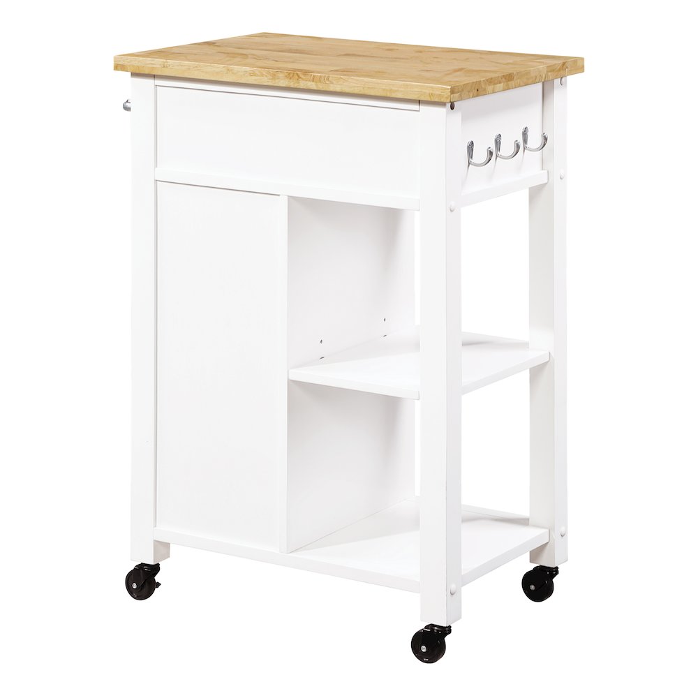 Derry Kitchen Cart with Natural Butcher Block Top With White Finish. Picture 4