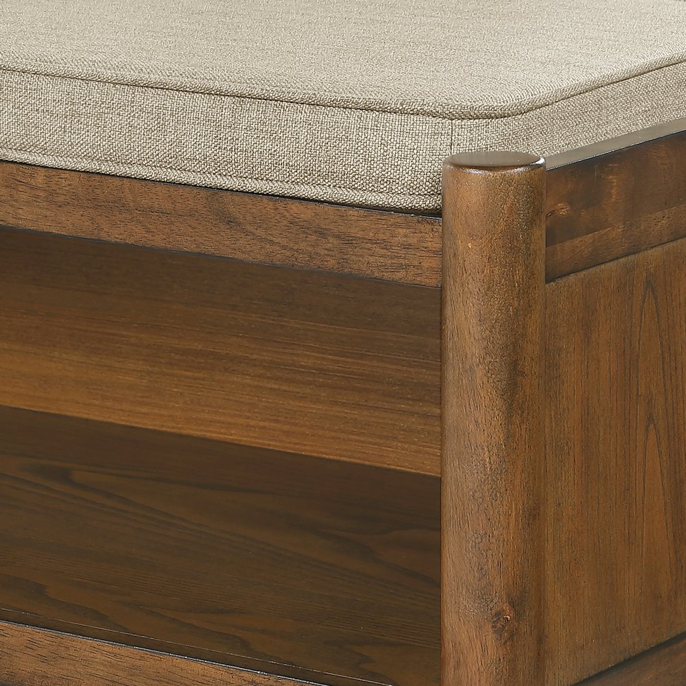 Marilyn Storage Bench with Walnut Wood finished and Brown Fabric Padded seat. Picture 11