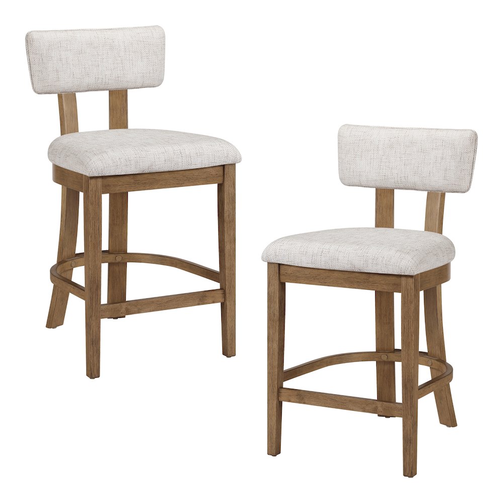 Hanson 26" Counter Stool with Linen Fabric and Medium Oak Wood, 2-Pack. Picture 1