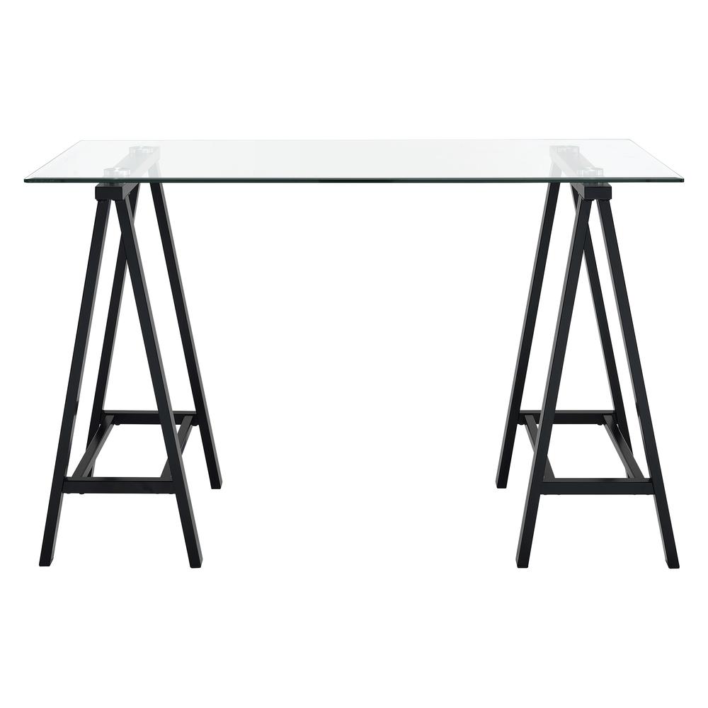 Middleton Desk with Clear Glass Top and Black Base, MDL4724-BLK. Picture 3