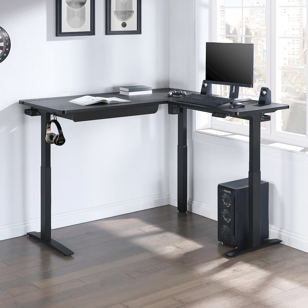 Kilo L-Shape Electric Lift Gaming Desk in Grey Carbon Fiber Finish. Picture 9