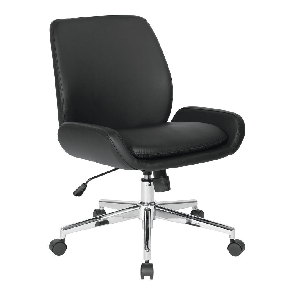 Black Faux Leather Chair with Chrome Finish Base, FL61903C-U6. Picture 1