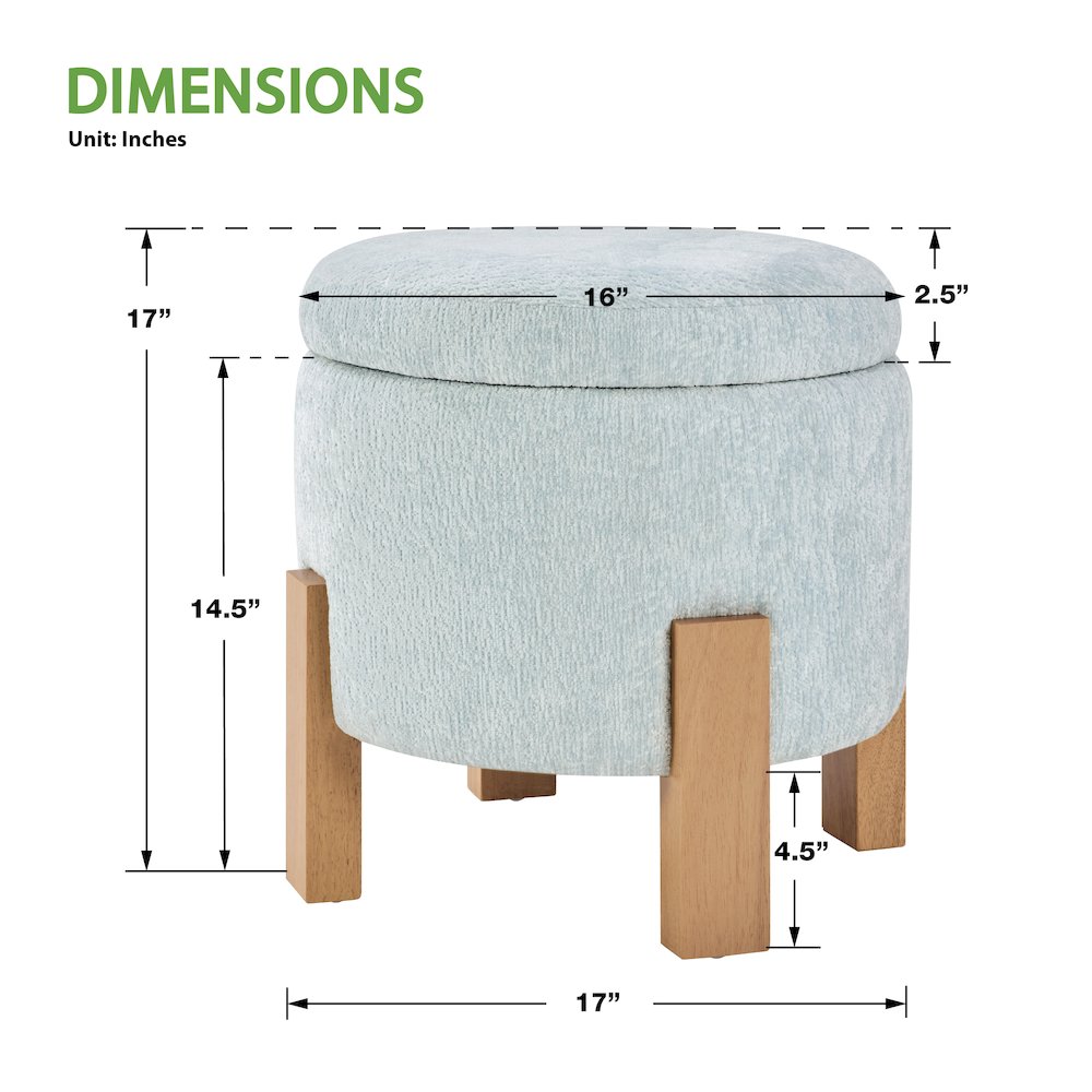Annie Storage Ottoman in Sky Fabric with Natural Finish Legs. Picture 2
