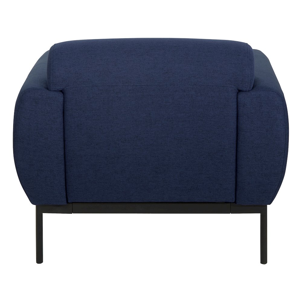 Delta Armchair in Navy Fabric with Black Metal Legs. Picture 6