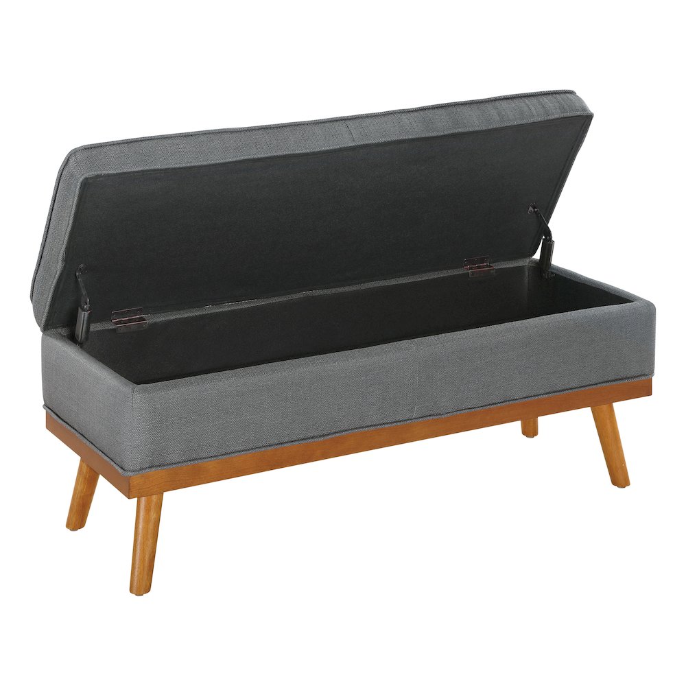 Katheryn Storage Bench in Charcoal Fabric with Spice Finish Legs. Picture 5
