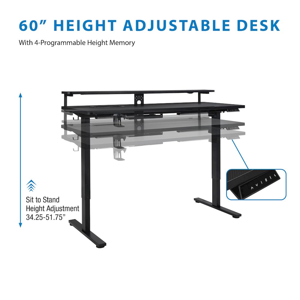 Primo 60" Electric Height Adjustable Gaming Desk with Hutch. Picture 13