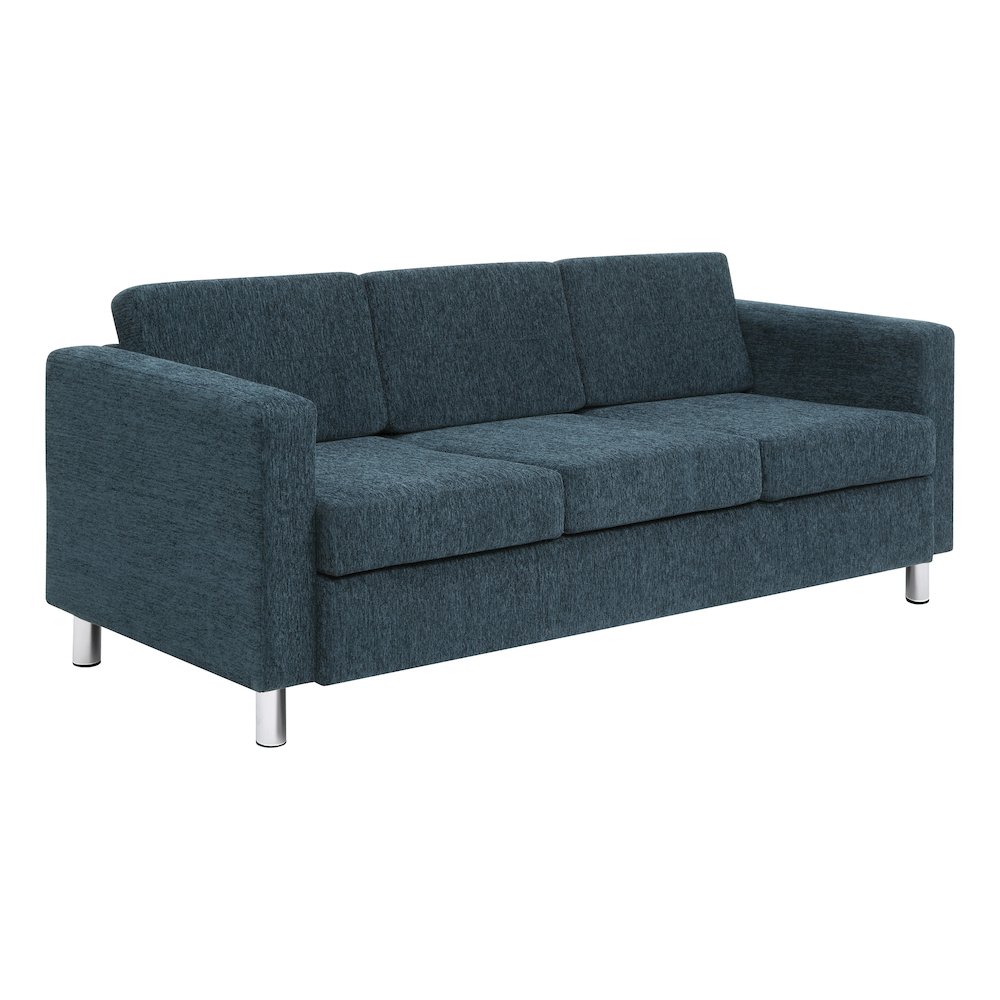 Pacific Sofa in Navy Fabric with Chrome Legs. Picture 1
