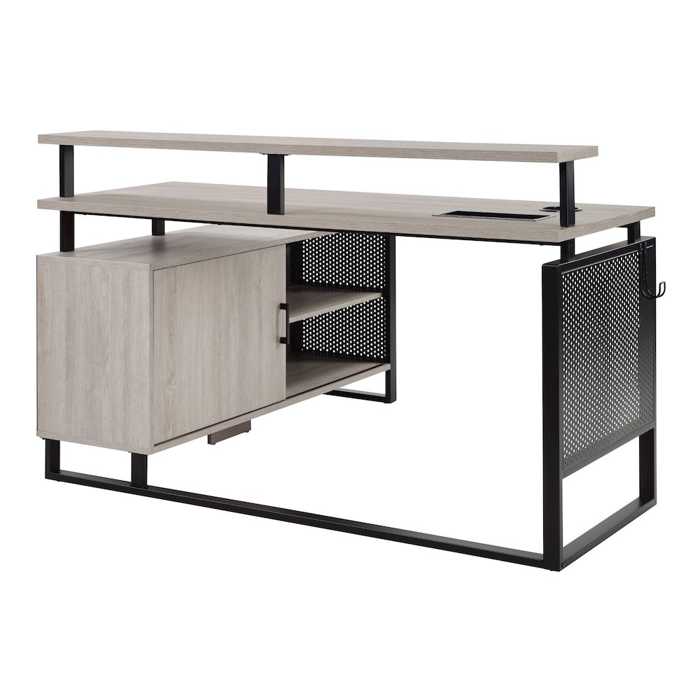 Ace 60"x 50" L-Shape Desk in Grey Taupe Top and Matte Black Frame. Picture 5