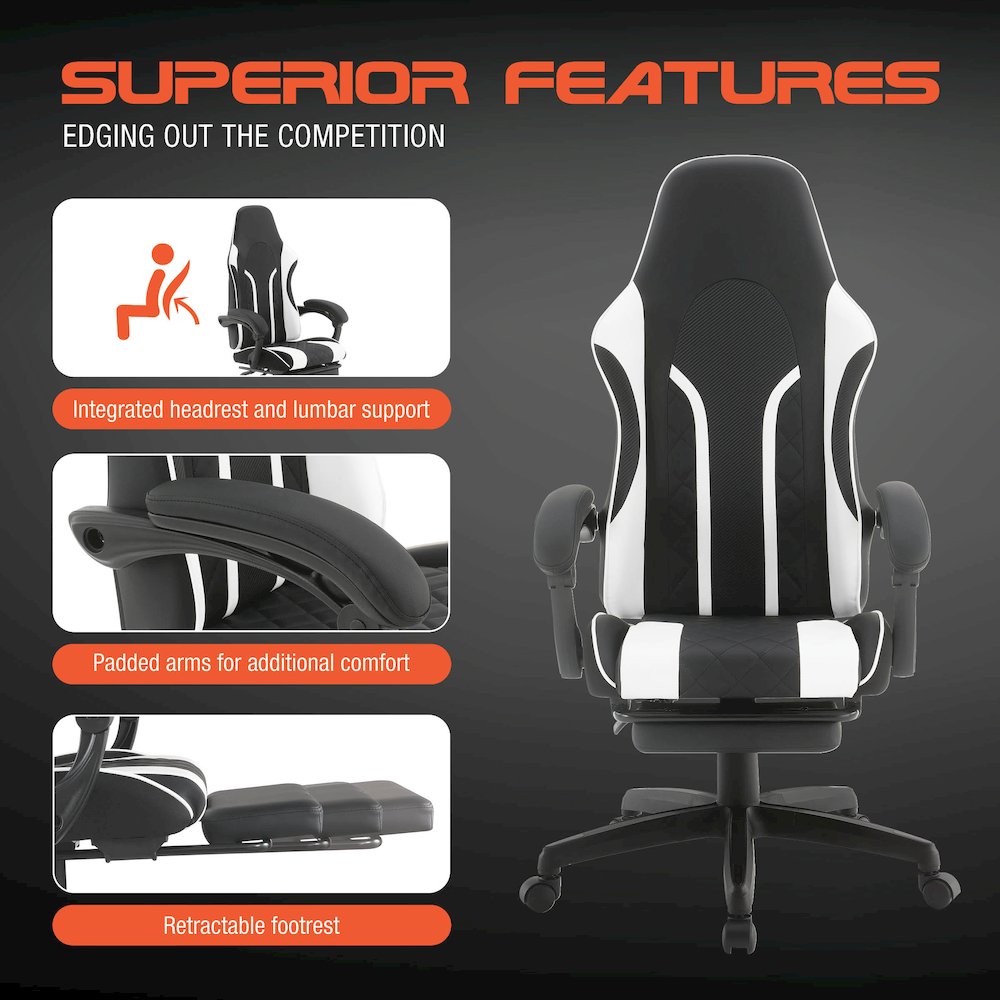 Expanse Gaming Chair  With Footrest in White Fabric. Picture 12