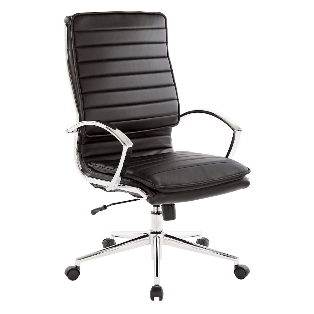High Back Manager's Faux Leather Chair with Chrome Base, Removable Arm Sleeves. Picture 1