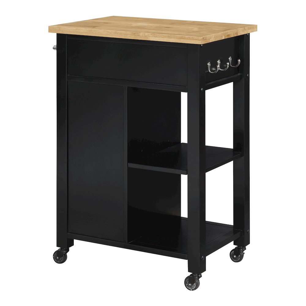 Derry Kitchen Cart with Natural Butcher Block Top With Black Finish. Picture 4