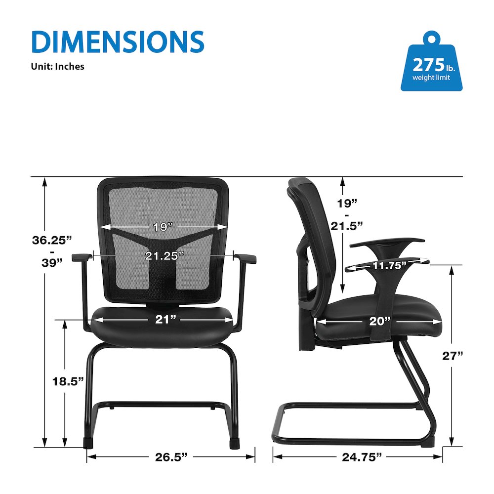 ProGrid Mesh Back Visitor’s Chair in Dillon Black Fabric with Arms. Picture 3