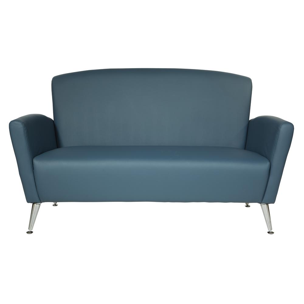 Loveseat in Dillon Blue Bonded Leather with Chrome Legs, SL50552-R105. Picture 2
