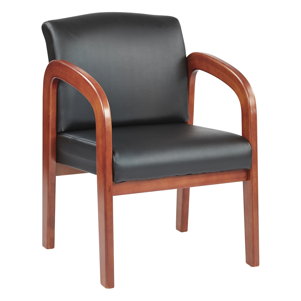 Oak Finish Wood Visitors Chair. Picture 1