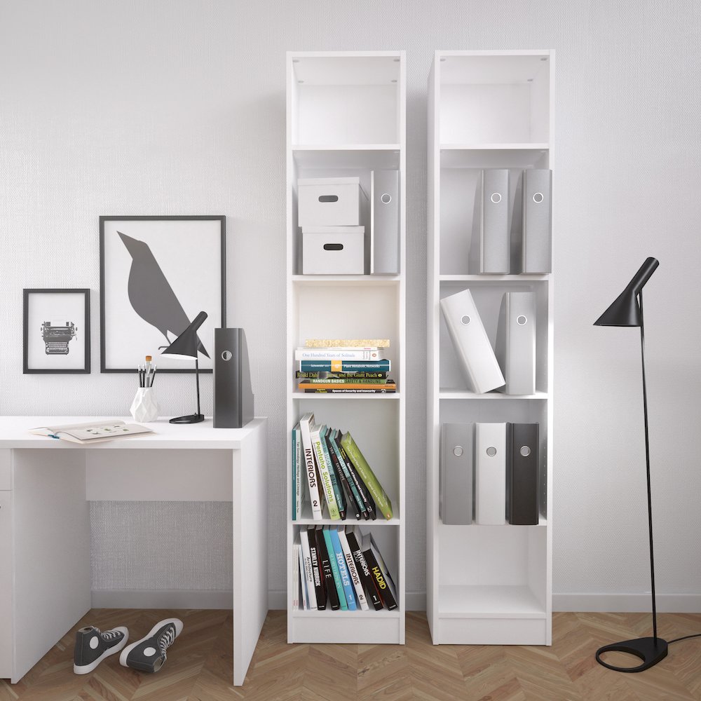 Basic Tall Narrow 5 Shelf Bookcase - White. Picture 10