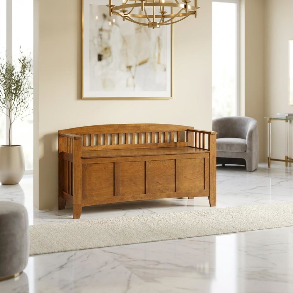 Wood Entryway Gun Concealment Bench with Storage and Durable Finish. Picture 2