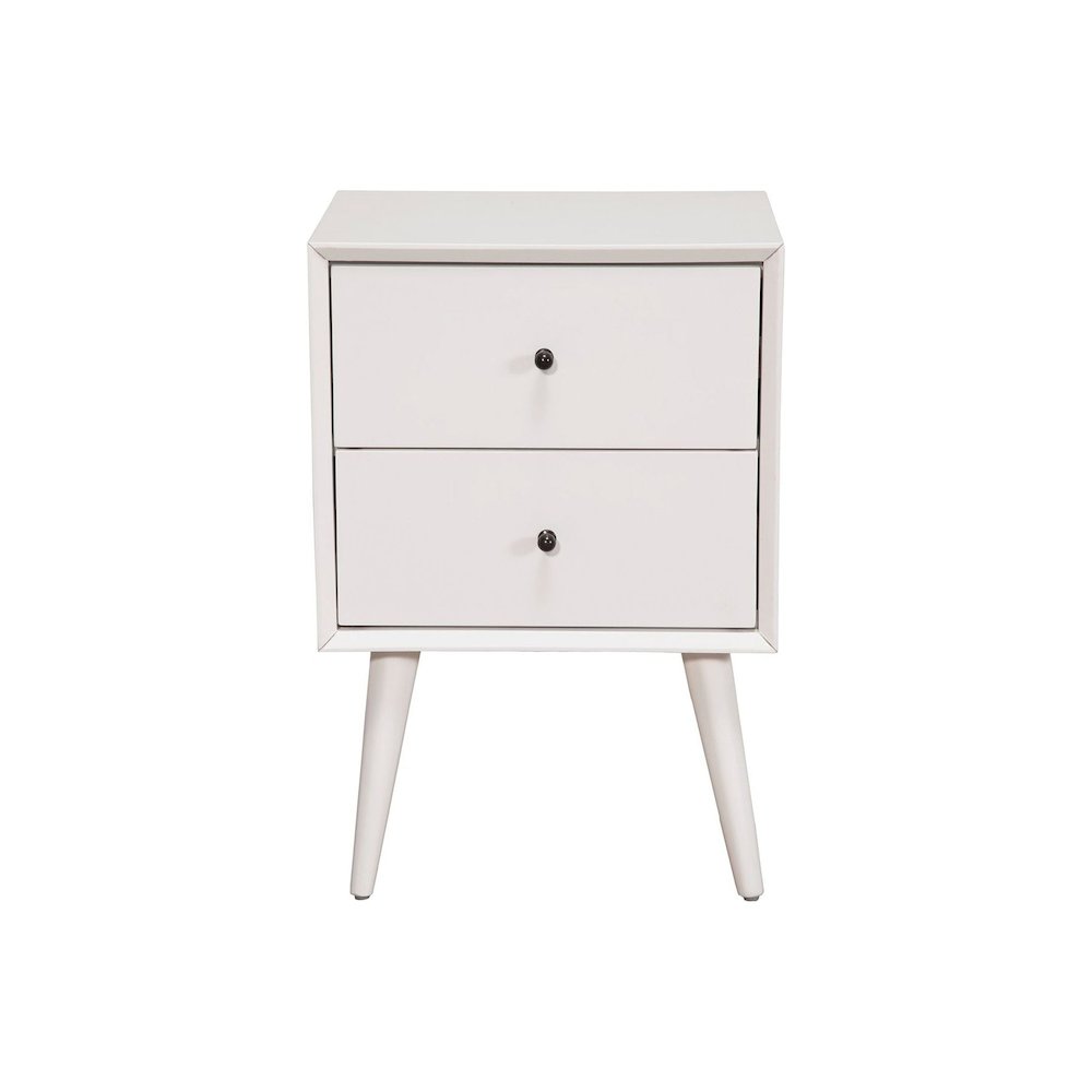Flynn Mid Century Modern 2 Drawer Nightstand, White. Picture 3
