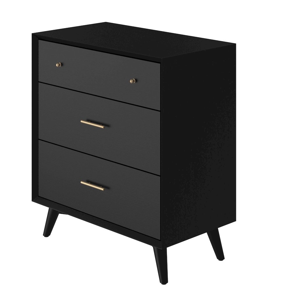 Flynn Mid Century Modern 3 Drawer Small Chest, Black. Picture 8