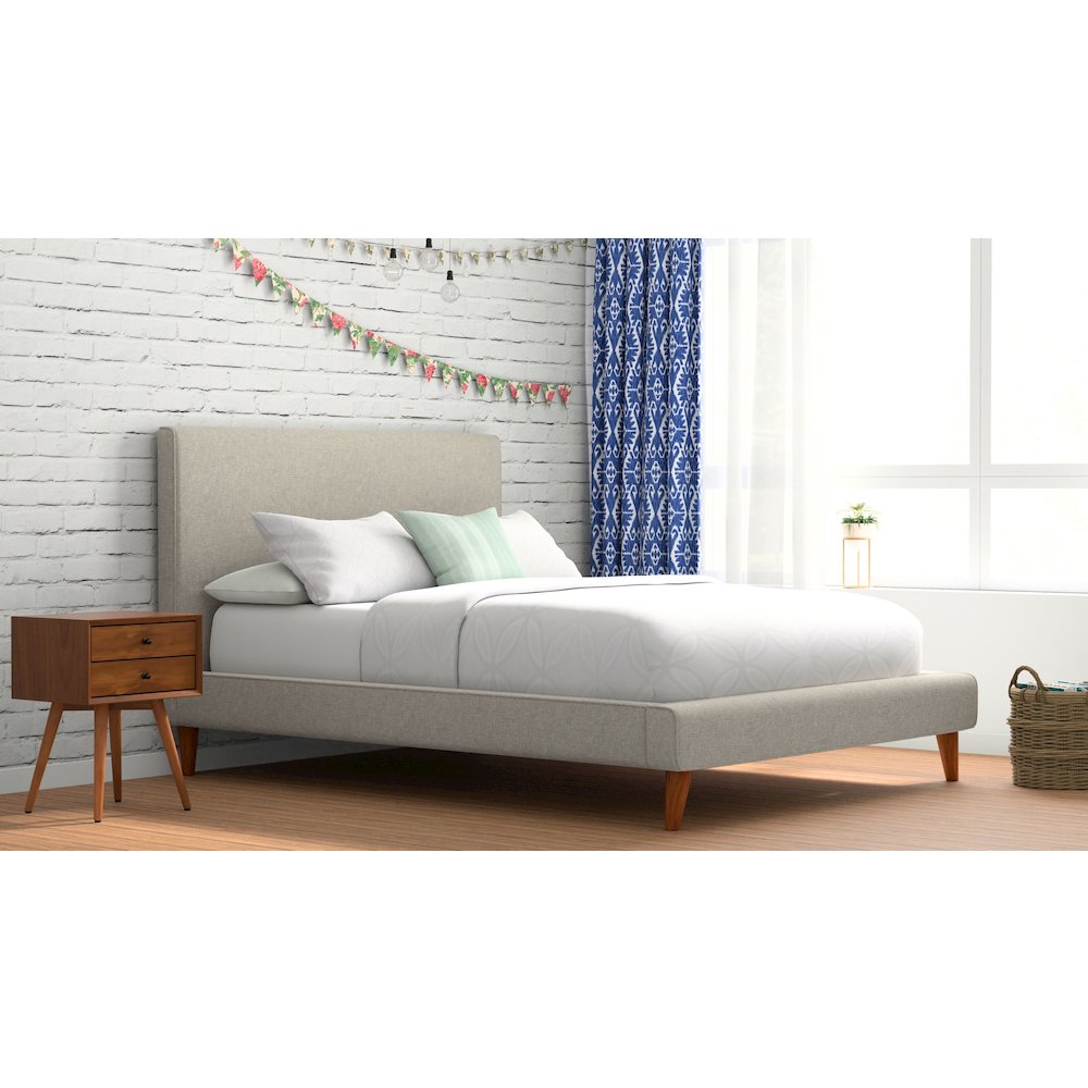 Britney Queen Upholstered Platform Bed, Light Grey Linen. Picture 1