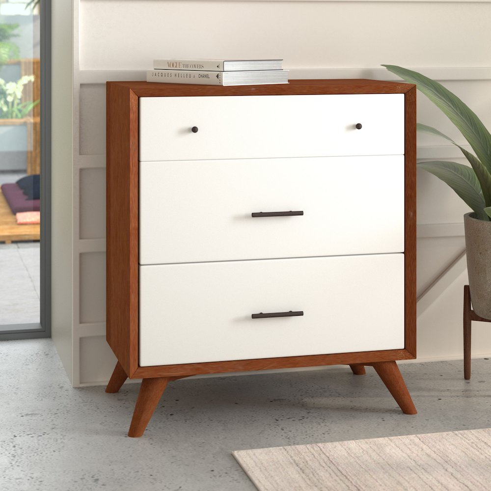 Flynn 3 Drawer Two Tone Small Chest, Acorn/White. Picture 3