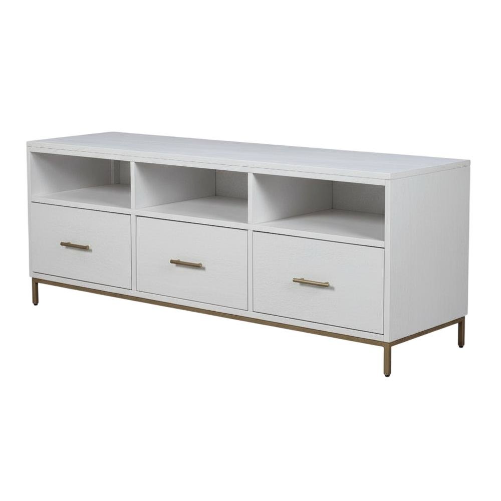 White modern contemporary TV console, mahogany solids, veneer construction. Picture 1