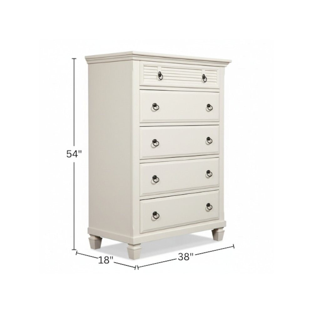 Winchester 5 Drawer Chest, White. Picture 1