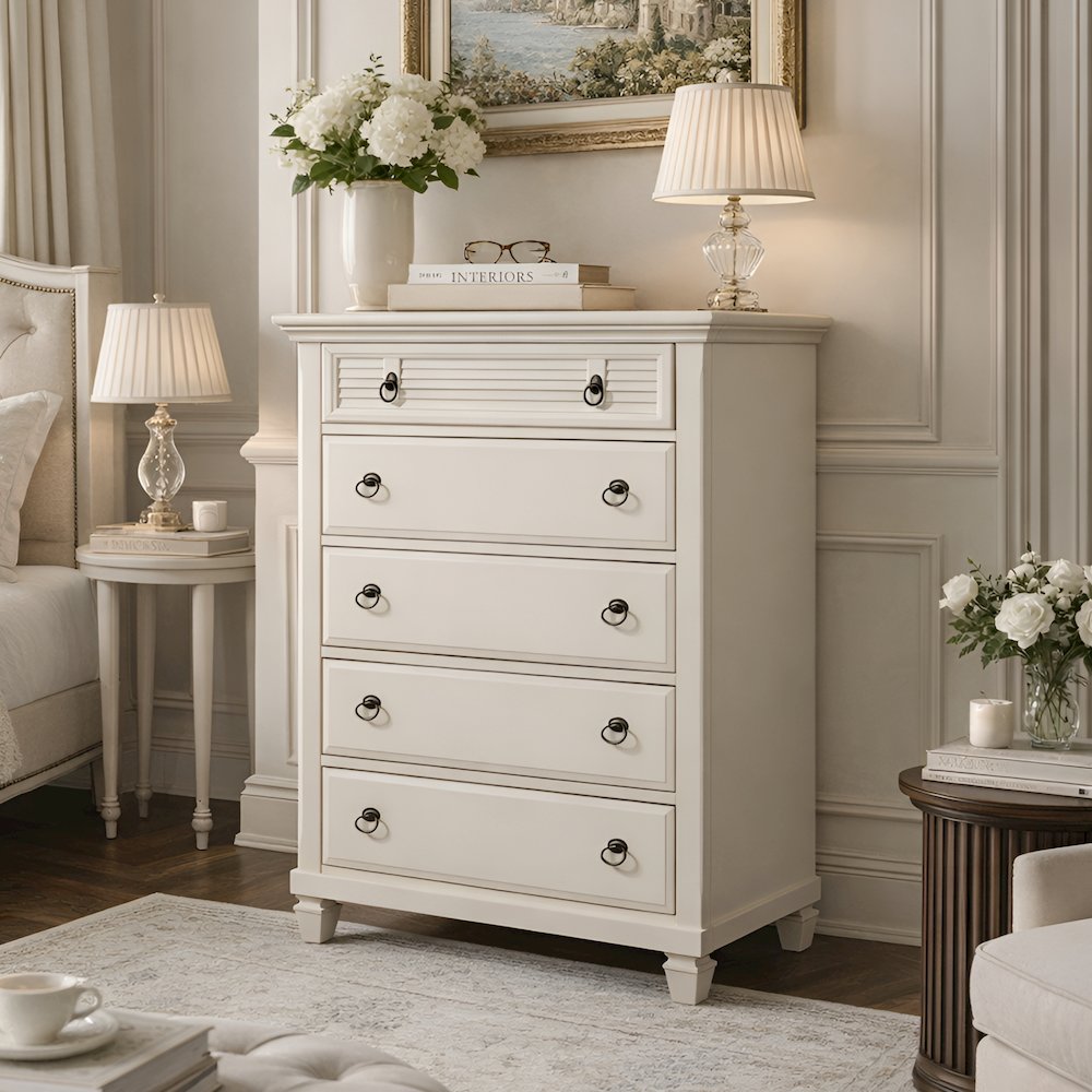 Winchester 5 Drawer Chest, White. Picture 2