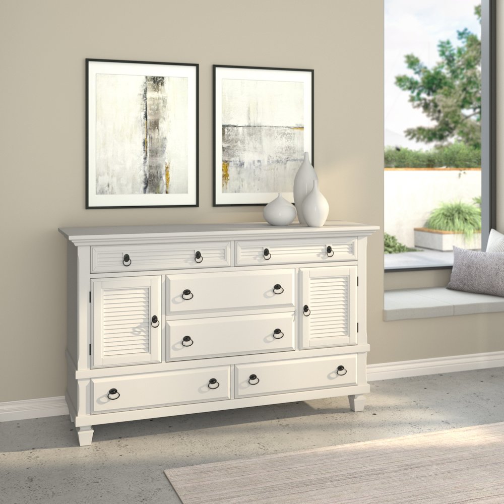 Winchester 6 Drawer Dresser w/2 Cabinets, White. Picture 4