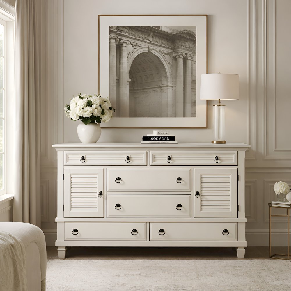 Winchester 6 Drawer Dresser w/2 Cabinets, White. Picture 2