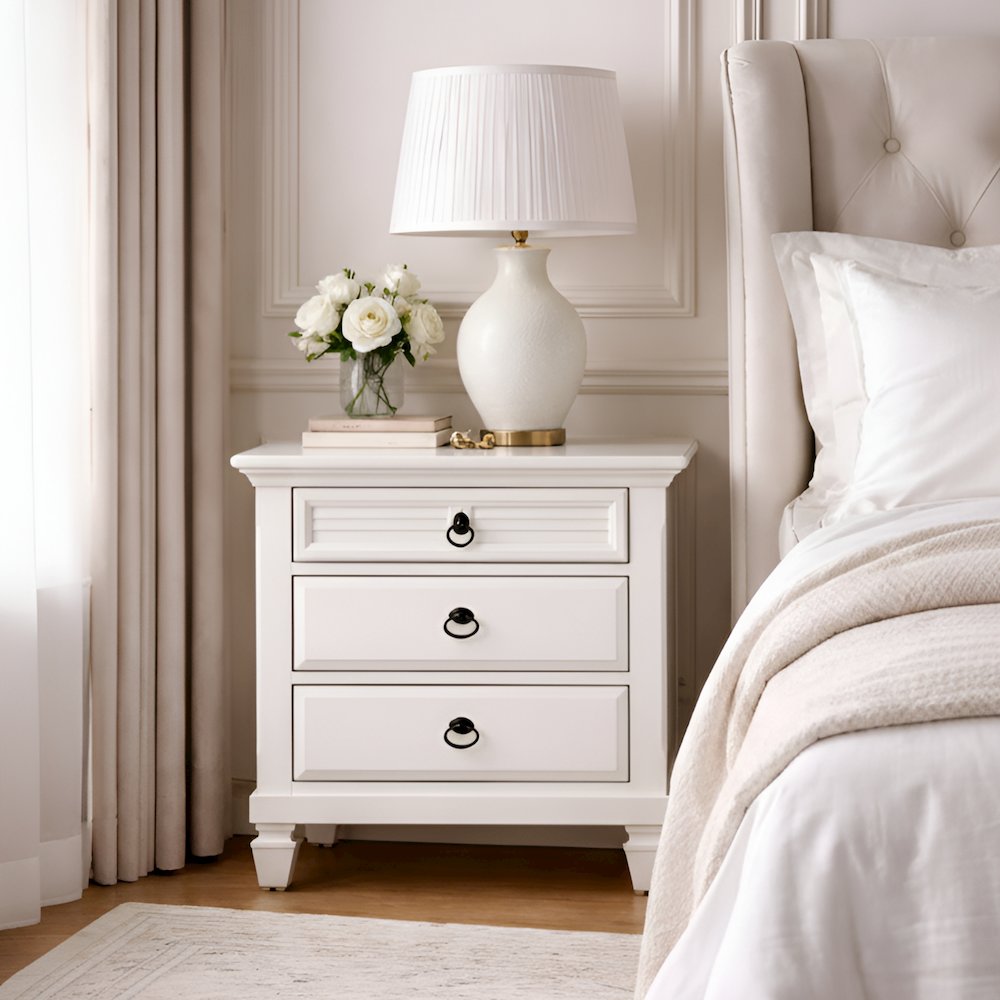 Winchester 3 Drawer Nightstand, White. Picture 2
