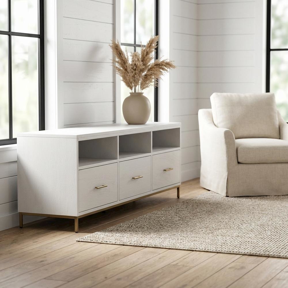 White modern contemporary TV console, mahogany solids, veneer construction. Picture 2