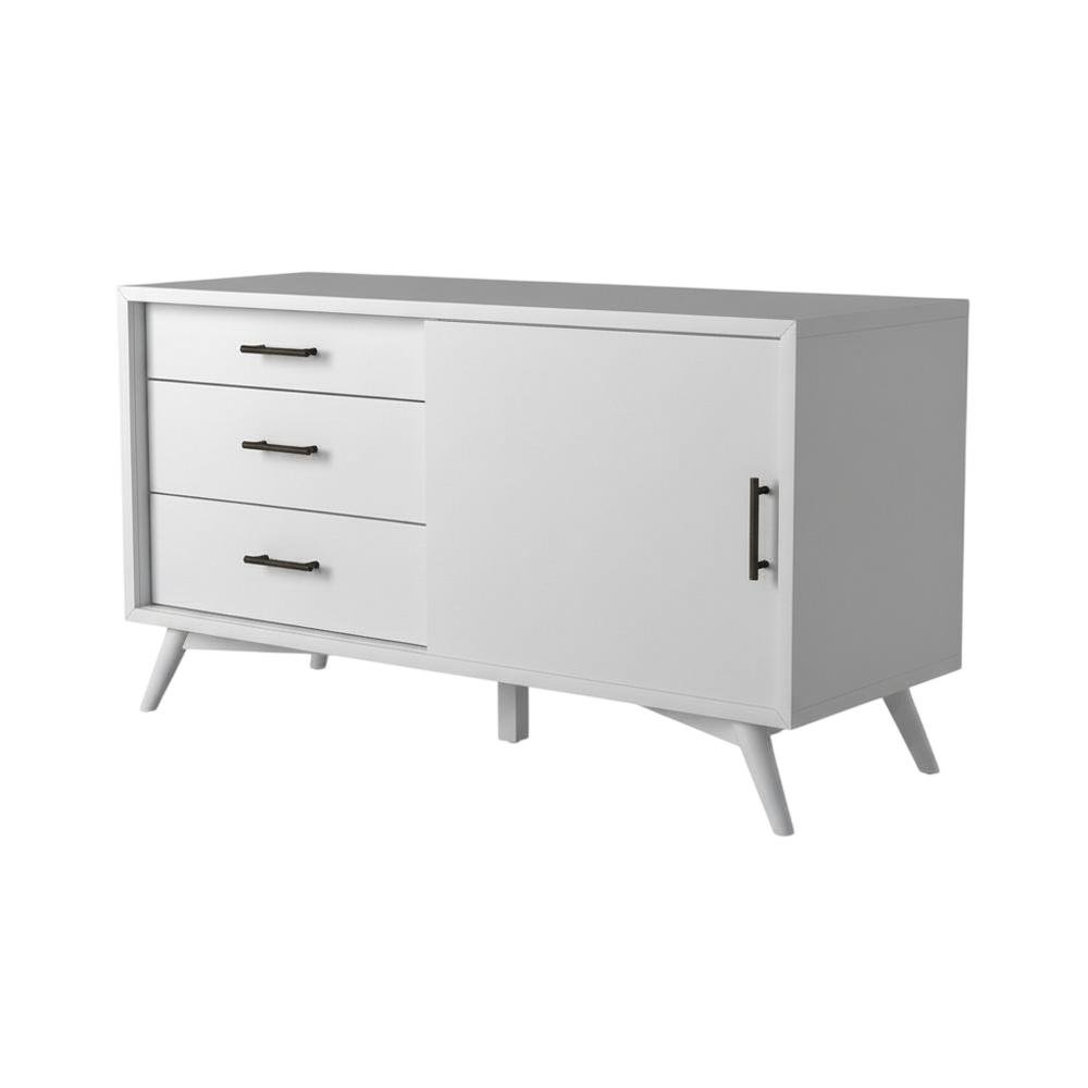 White Small TV Console with Mahogany Solids and Veneer, Modern Style. Picture 1