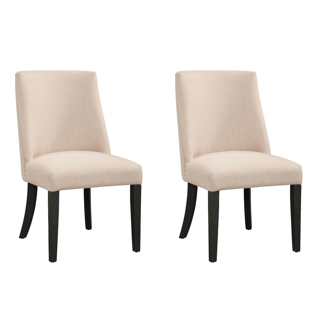 Live Edge Set of 2 Upholstered Parson Chairs, Cream/Black. Picture 1