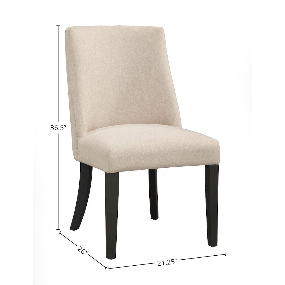 Live Edge Set of 2 Upholstered Parson Chairs, Cream/Black. Picture 2