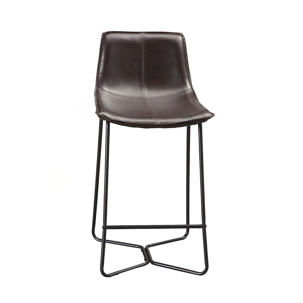 Live Edge Set of 2 Bonded Leather Pub Chairs, Dark Brown. Picture 4
