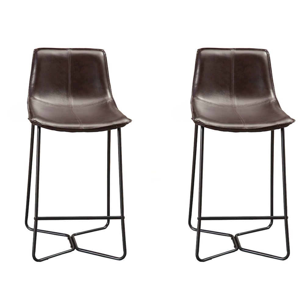 Live Edge Set of 2 Bonded Leather Pub Chairs, Dark Brown. Picture 1