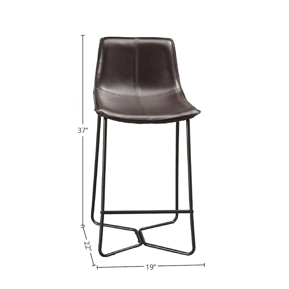 Live Edge Set of 2 Bonded Leather Pub Chairs, Dark Brown. Picture 2