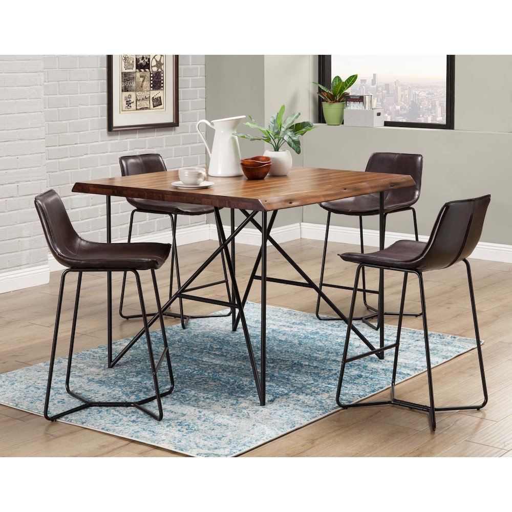 Live Edge Solid Wood Pub Table w/Metal Legs, Light Walnut. Picture 1