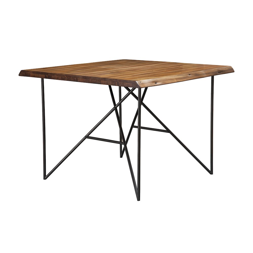 Live Edge Solid Wood Pub Table w/Metal Legs, Light Walnut. Picture 3