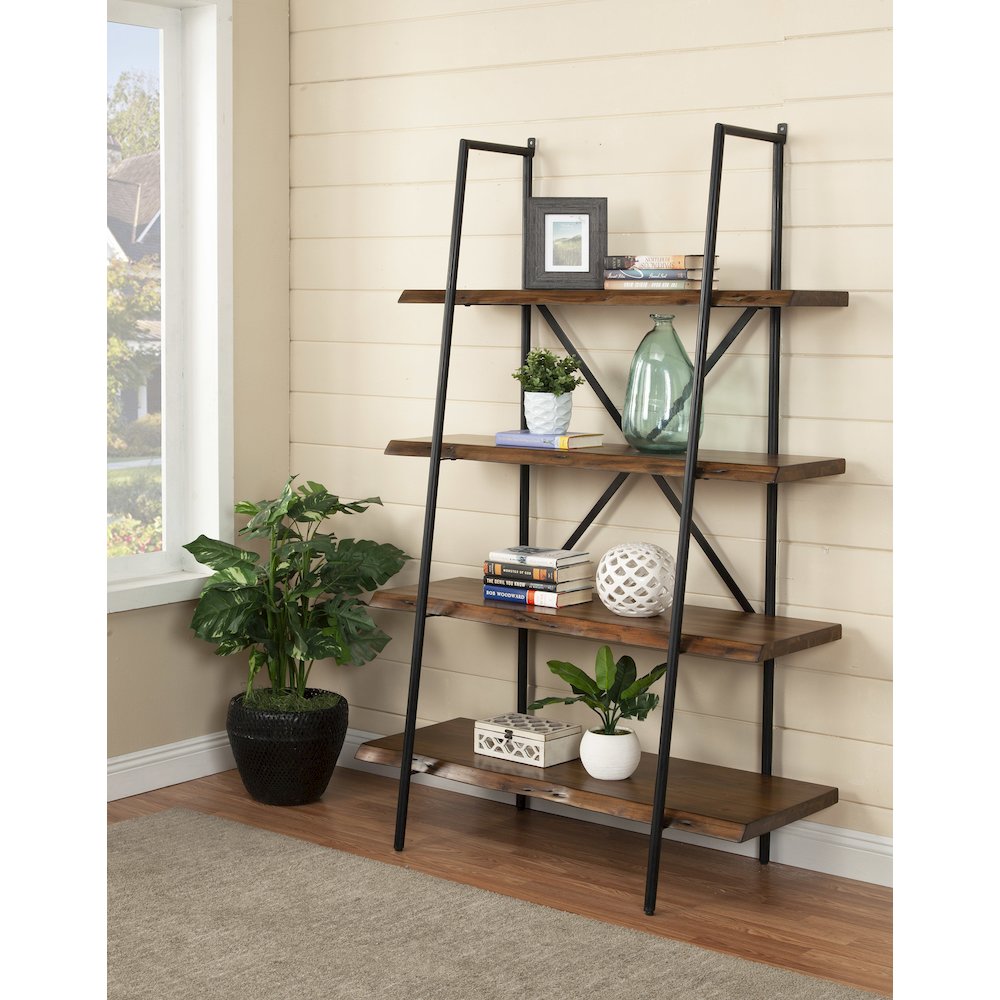 Live Edge 4 Shelf Bookshelf, Light Walnut. Picture 1