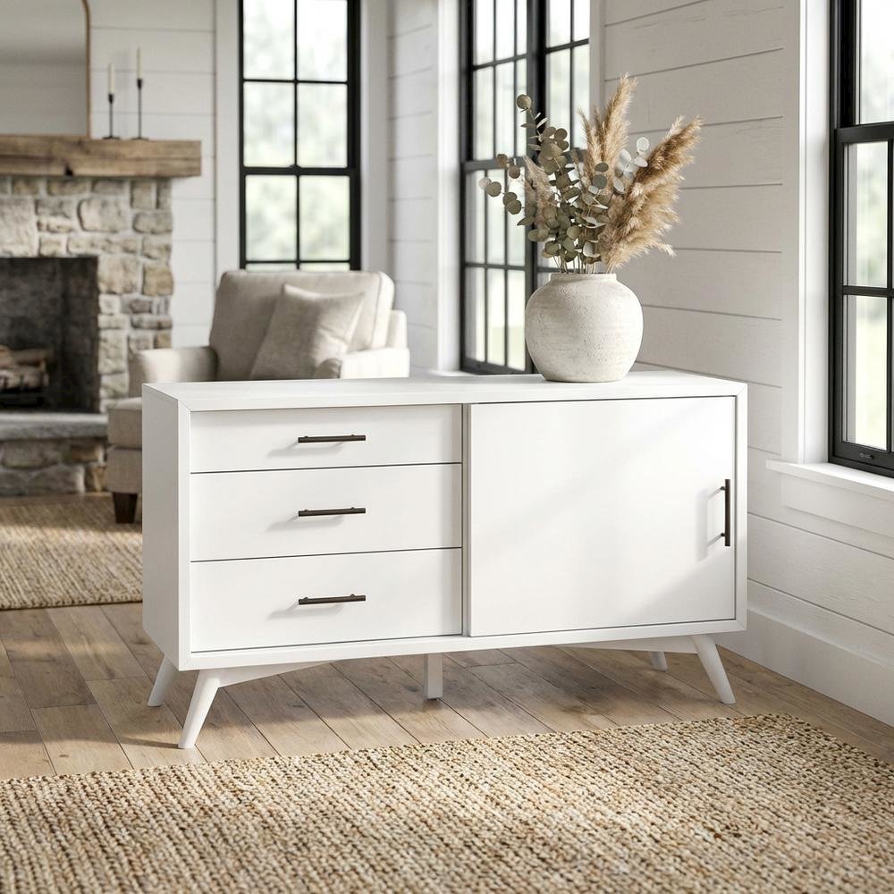 White Small TV Console with Mahogany Solids and Veneer, Modern Style. Picture 2