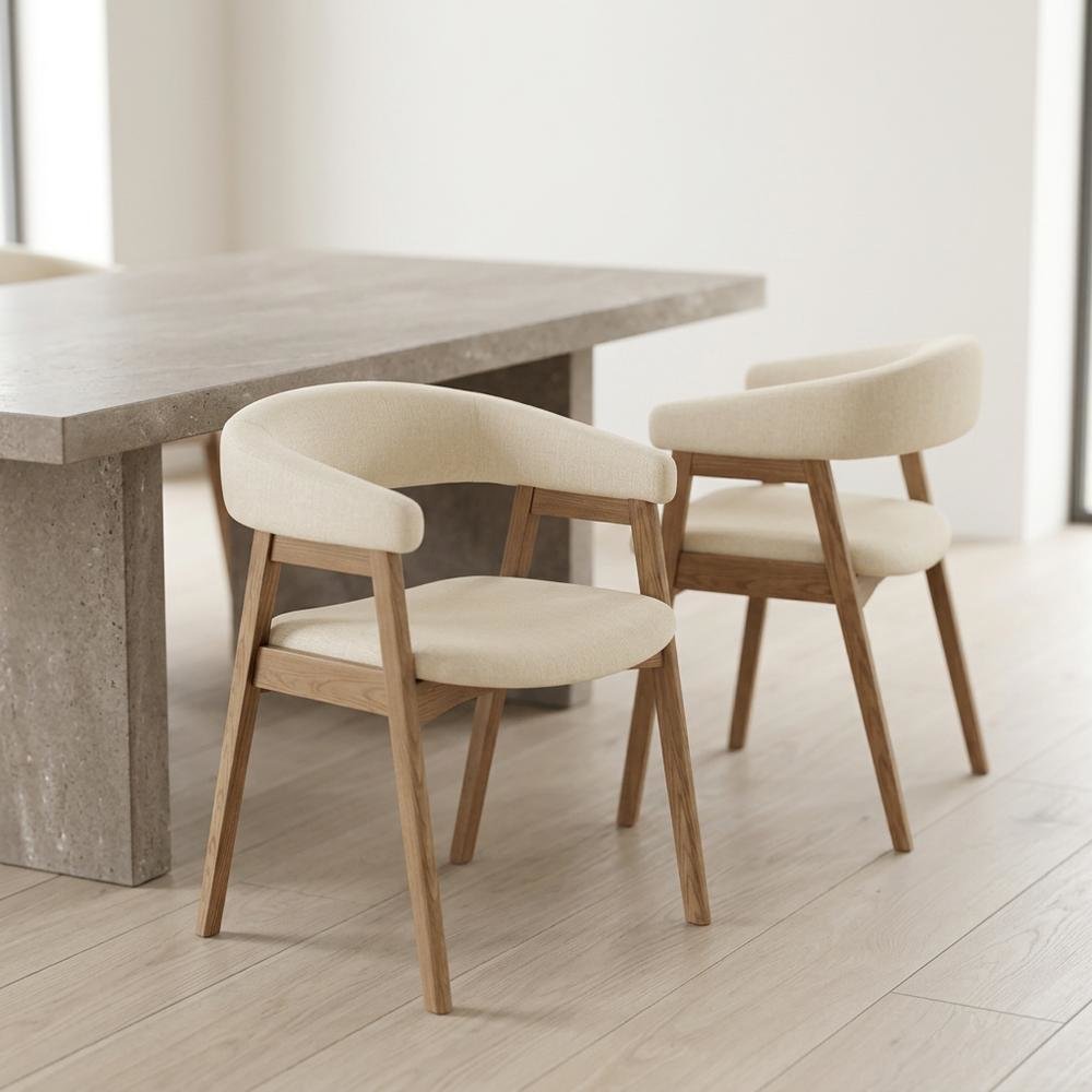 Solid Rubberwood Modern Dining Chairs, Natural, Set of 2. Picture 2