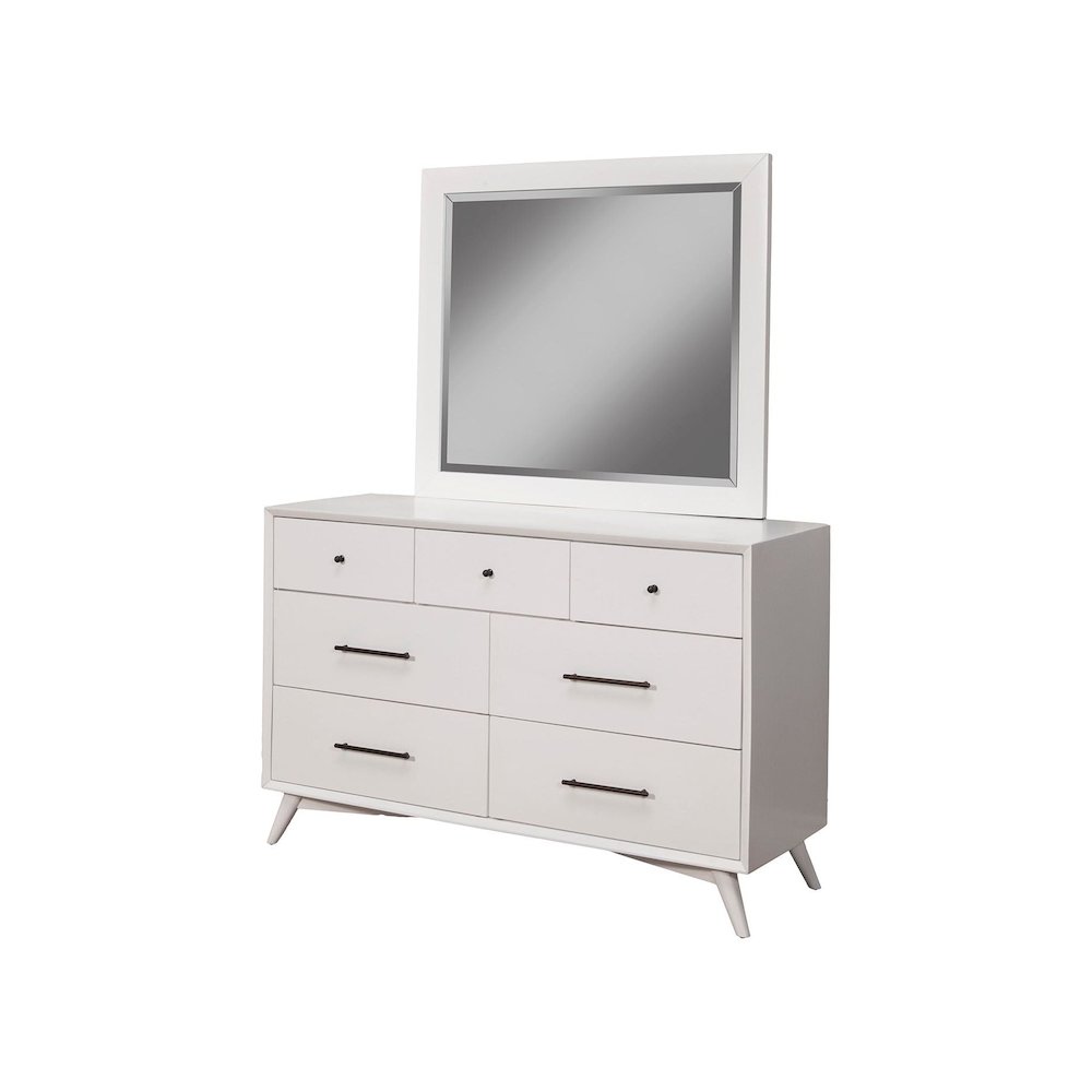 Flynn Mid Century Modern 7 Drawer Dresser, White. Picture 1